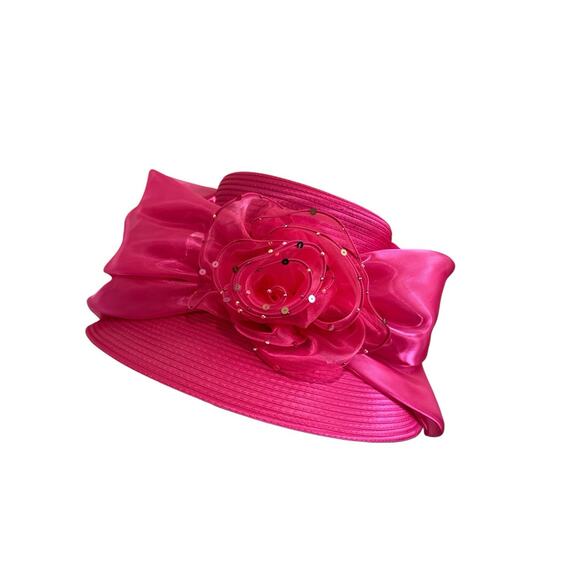Whittall & Shon Designer Hat. Wide Brim Lampshade Bell ShapedStraw Floral Mesh main image 6